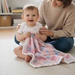 Pink and Blue Floral vintage Baby mini Blanket